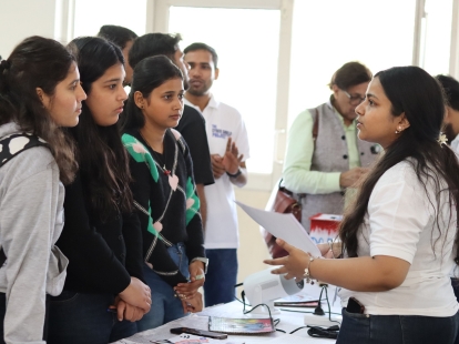 Harsha from project cybershield at Gurugram University telling students about the cybercrime