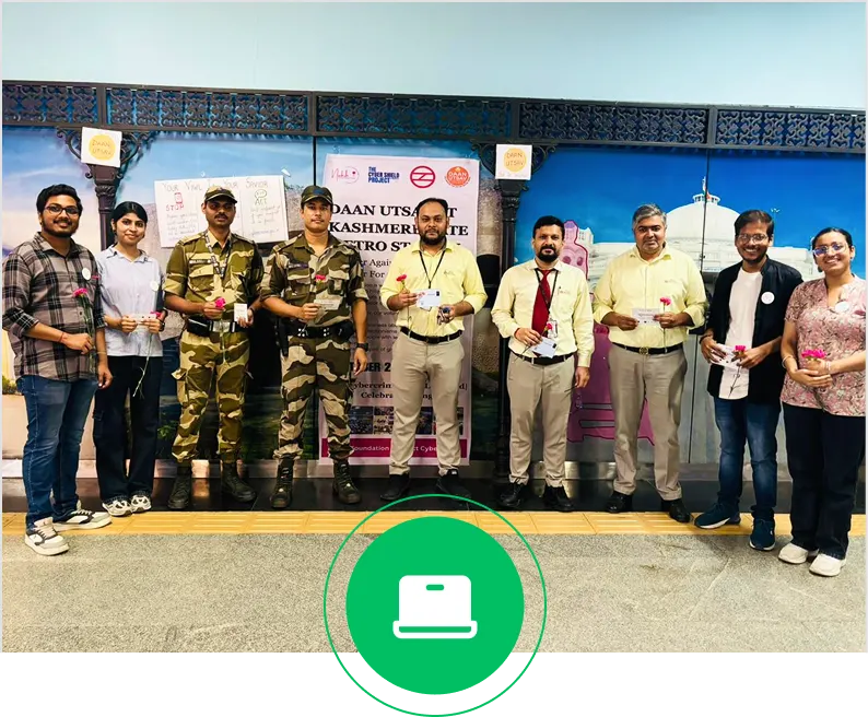 This group of picture depicts CISF and DMRC official at Daan Utsav event. Project cybershield team is also there.